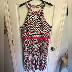 Lindy Bop Chevron navy blue and white flamingo pinup retro dress